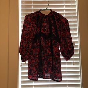 Silk floral top with lace inset